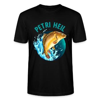 Petri Heil Angeln Karpfen Fischen Spruch - Stanley/Stella Unisex Bio-T-Shirt CRAFTER - Schwarz - Vorne - Alina (178cm) & Michal (187cm)