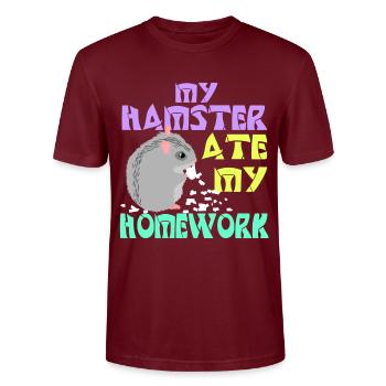 Hamster fressen - Stanley/Stella Unisex Bio-T-Shirt CRAFTER - Burgunderrot - Vorne - Alina (178cm) & Michal (187cm)
