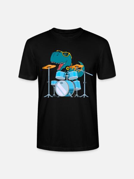 Funny Dinosaur Drums Gift - Stanley/Stella CRAFTER Unisex Organic T-Shirt - black