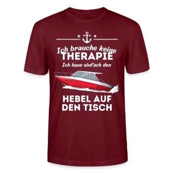Motorboot Boot Schiff Hebel auf den Tisch Spruch - Stanley/Stella Unisex Bio-T-Shirt CRAFTER - Burgunderrot - Vorne - Alina (178cm) & Michal (187cm)