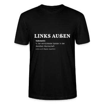Lustige Handball Sprüche links Außen - Stanley/Stella Unisex Bio-T-Shirt CRAFTER - Schwarz - Vorne - Alina (178cm) & Michal (187cm)