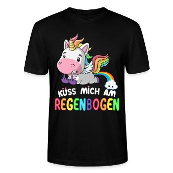 Süßes Einhorn | Küss mich am Regenbogen - Stanley/Stella Unisex Bio-T-Shirt CRAFTER - Schwarz - Vorne - Alina (178cm) & Michal (187cm)