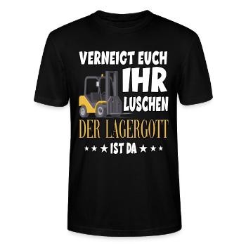 VERNEIGT EUCH IHR LUSCHEN DER LAGERGOTT IST DA - Stanley/Stella Unisex Bio-T-Shirt CRAFTER - Schwarz - Vorne - Alina (178cm) & Michal (187cm)