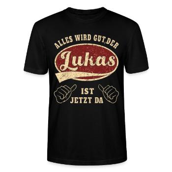 Lukas alles wird gut der Lukas ist jetzt da Retro - Stanley/Stella Unisex Bio-T-Shirt CRAFTER - Schwarz - Vorne - Alina (178cm) & Michal (187cm)