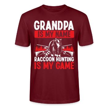Grandpa Raccoon Hunting Funny Raccoon Slayer - Stanley/Stella CRAFTER Unisex Organic T-Shirt - burgundy - Front - Alina (178cm) & Michal (187cm)