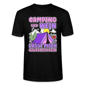 Frauen Camping Und Wein lässt mich Glücklich sein - Stanley/Stella Unisex Bio-T-Shirt CRAFTER - Schwarz - Vorne - Alina (178cm) & Michal (187cm)