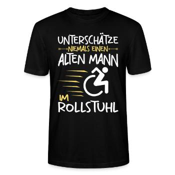 Lustiger Rollstuhlfahrer - Stanley/Stella Unisex Bio-T-Shirt CRAFTER - Schwarz - Vorne - Alina (178cm) & Michal (187cm)
