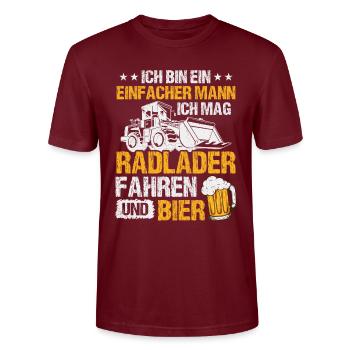 Radlader und Bier Radladerfahrer Bauarbeiter - Stanley/Stella Unisex Bio-T-Shirt CRAFTER - Burgunderrot - Vorne - Alina (178cm) & Michal (187cm)