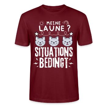 miese Laune Choleriker und Katzen - Stanley/Stella Unisex Bio-T-Shirt CRAFTER - Burgunderrot - Vorne - Alina (178cm) & Michal (187cm)