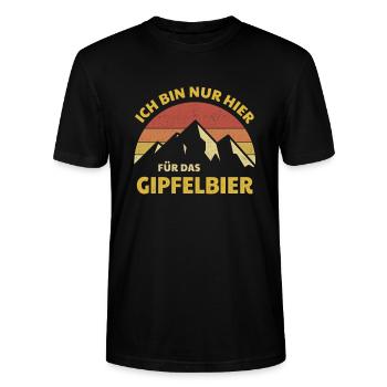 Bin nur hier für das Gipfelbier Bergsteiger Spruch - Stanley/Stella Unisex Bio-T-Shirt CRAFTER - Schwarz - Vorne - Alina (178cm) & Michal (187cm)