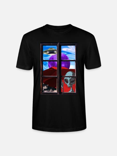 Strange alien cat UFO - Stanley/Stella CRAFTER Unisex Organic T-Shirt - black