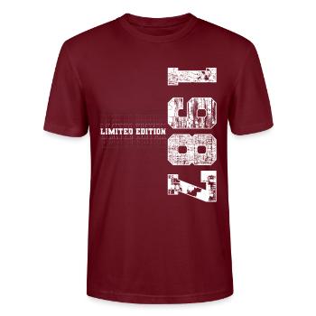 Limited Edition 1987 Year of Birth 1987 Gift - Stanley/Stella CRAFTER Unisex Organic T-Shirt - burgundy - Front - Alina (178cm) & Michal (187cm)