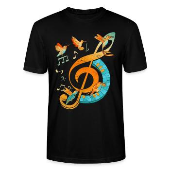 Vögel Violinschlüssel Musik Notenschlüssel - Stanley/Stella Unisex Bio-T-Shirt CRAFTER - Schwarz - Vorne - Alina (178cm) & Michal (187cm)