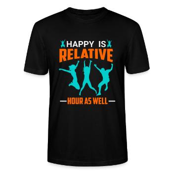Happy is relative - hour as well - Stanley/Stella Unisex Bio-T-Shirt CRAFTER - Schwarz - Vorne - Alina (178cm) & Michal (187cm)