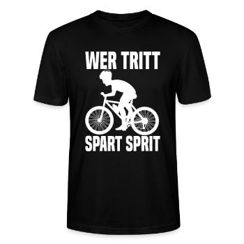 Wer Tritt Spart Sprit Lustiger Fahrrad Spruch - Stanley/Stella Unisex Bio-T-Shirt CRAFTER - Schwarz - Vorne - Alina (178cm) & Michal (187cm)