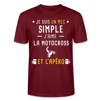 mec simple motocross moto et apéro - T-shirt bio CRAFTER Stanley Stella Unisexe - bordeaux - Devant - Alina (178cm) & Michal (187cm)