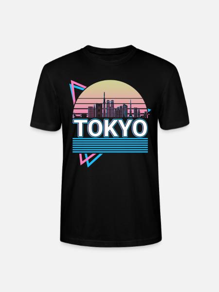 Tokyo City Skyline Cityscape Retro - Stanley/Stella CRAFTER Unisex Organic T-Shirt - black