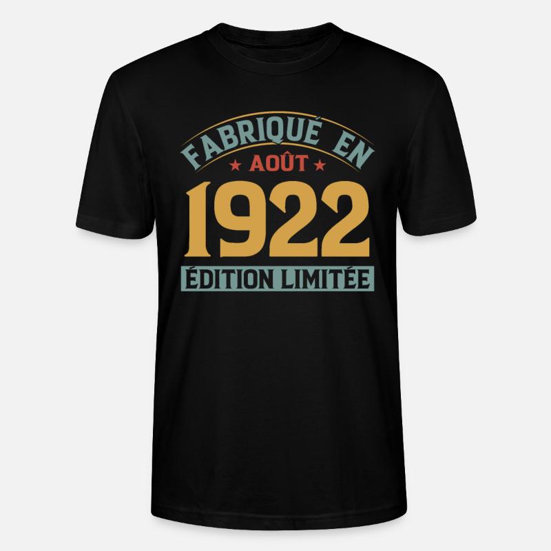 MILLÉSIME AOUT 1922 ÉDITION LIMITÉE - T-shirt bio CRAFTER Stanley Stella Unisexe - noir