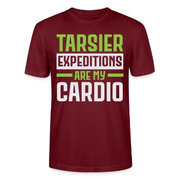 Tarsier Expeditionen sind mein Herzblatt Tier Tars - Stanley/Stella Unisex Bio-T-Shirt CRAFTER - Burgunderrot - Vorne - Alina (178cm) & Michal (187cm)