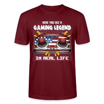 Gamer Ici vous voyez une légende du jeu dans la vraie vie - T-shirt bio CRAFTER Stanley Stella Unisexe - bordeaux - Devant - Alina (178cm) & Michal (187cm)