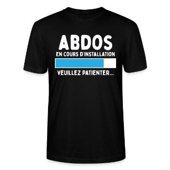 Abdos En Cours Humour Sport Cadeau Musculation - T-shirt bio CRAFTER Stanley Stella Unisexe - noir - Devant - Alina (178cm) & Michal (187cm)