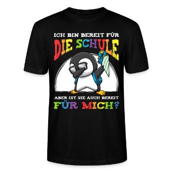 Schulkind Einschulung Pinguin - Stanley/Stella Unisex Bio-T-Shirt CRAFTER - Schwarz - Vorne - Alina (178cm) & Michal (187cm)