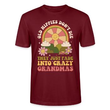 Old Hippies Dont The Hippie Gift - Stanley/Stella CRAFTER Unisex Organic T-Shirt - burgundy - Front - Alina (178cm) & Michal (187cm)