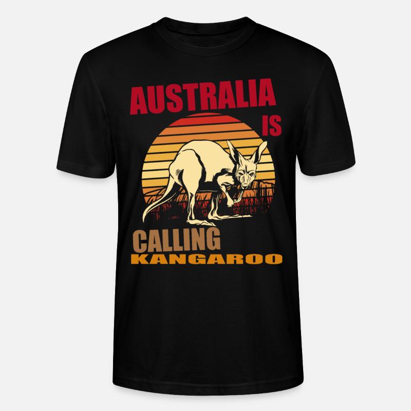 Känguru Retro Australien Calling Outback - Stanley/Stella Unisex Bio-T-Shirt CRAFTER - Schwarz