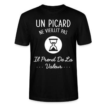 Un Picard Ne Vieillit Pas Humour Cadeau Picardie - T-shirt bio CRAFTER Stanley Stella Unisexe - noir - Devant - Alina (178cm) & Michal (187cm)