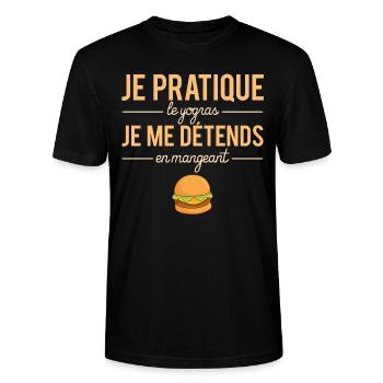Je pratique le yogras je me détends en mangeant - T-shirt bio CRAFTER Stanley Stella Unisexe - noir - Devant - Alina (178cm) & Michal (187cm)