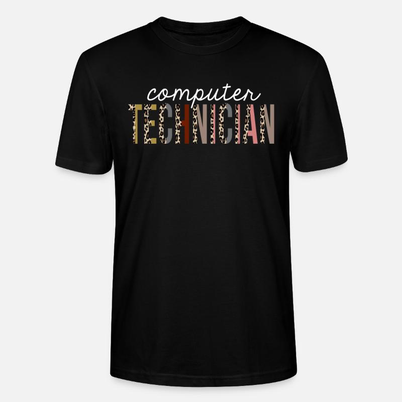 Computertechniker-Leopard-Druck-lustiges Geschenk - Stanley/Stella Unisex Bio-T-Shirt CRAFTER - Schwarz