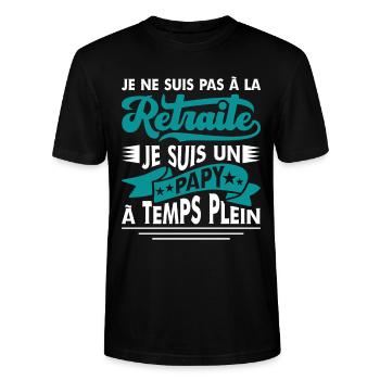 Papy Retraité Cadeau Grand Père Humour Retraite - T-shirt bio CRAFTER Stanley Stella Unisexe - noir - Devant - Alina (178cm) & Michal (187cm)