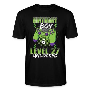Gamer Boy Amateur de jeux vidéo Age 27 Déverrouillé - T-shirt bio CRAFTER Stanley Stella Unisexe - noir - Devant - Alina (178cm) & Michal (187cm)