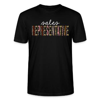 Sales Representative Leopard Print Funny Gift - Stanley/Stella CRAFTER Unisex Organic T-Shirt - black - Front - Alina (178cm) & Michal (187cm)
