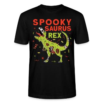 Spooky Saurus Rex - Stanley/Stella CRAFTER Unisex Organic T-Shirt - black - Front - Alina (178cm) & Michal (187cm)