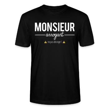 Monsieur arrogant ne pas déranger humour - T-shirt bio CRAFTER Stanley Stella Unisexe - noir - Devant - Alina (178cm) & Michal (187cm)