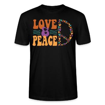 Love and Peace - Stanley/Stella CRAFTER Unisex Organic T-Shirt - black - Front - Alina (178cm) & Michal (187cm)
