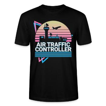 Contrôleur de la circulation aérienne ATC Flight Control Retro - T-shirt bio CRAFTER Stanley Stella Unisexe - noir - Devant - Alina (178cm) & Michal (187cm)