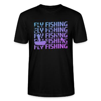 Retro Vintage Classic Fly Fishing Fisherman - Stanley/Stella CRAFTER Unisex Organic T-Shirt - black - Front - Alina (178cm) & Michal (187cm)