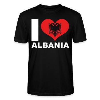 Ich liebe Albanien Herz Flagge Albanien - Stanley/Stella Unisex Bio-T-Shirt CRAFTER - Schwarz - Vorne - Alina (178cm) & Michal (187cm)