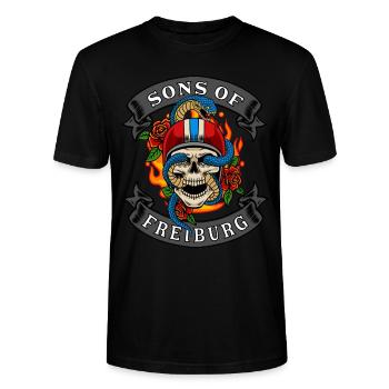 Freiburg Biker Geschenk sons of Freiburg - Stanley/Stella Unisex Bio-T-Shirt CRAFTER - Schwarz - Vorne - Alina (178cm) & Michal (187cm)