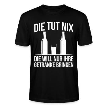 Die Tut Nix Die Will Nur Ihre Getränke Bringen - Stanley/Stella Unisex Bio-T-Shirt CRAFTER - Schwarz - Vorne - Alina (178cm) & Michal (187cm)