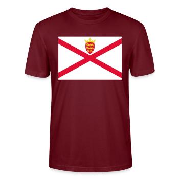 Official Jersey Flag Jerseian Country Pride - Stanley/Stella CRAFTER Unisex Organic T-Shirt - burgundy - Front - Alina (178cm) & Michal (187cm)
