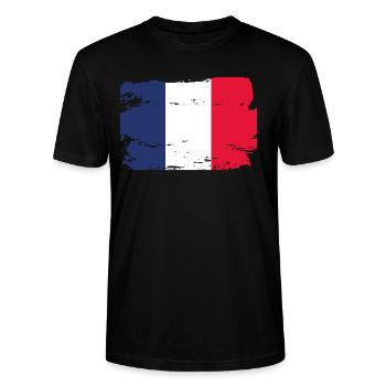 Offizielle Frankreich Flagge Französisch Country Pride Vintage - Stanley/Stella Unisex Bio-T-Shirt CRAFTER - Schwarz - Vorne - Alina (178cm) & Michal (187cm)