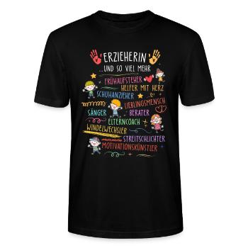 Erzieherin - Stanley/Stella Unisex Bio-T-Shirt CRAFTER - Schwarz - Vorne - Alina (178cm) & Michal (187cm)