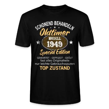 Oldtimer Baujahr 1949 Geboren Jahrgang 1949 - Stanley/Stella Unisex Bio-T-Shirt CRAFTER - Schwarz - Vorne - Alina (178cm) & Michal (187cm)