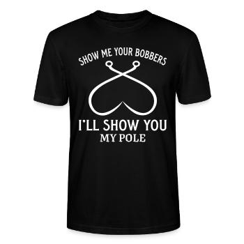 Zeig mir deine Räuber Ich zeige dir meine Stange - Stanley/Stella Unisex Bio-T-Shirt CRAFTER - Schwarz - Vorne - Alina (178cm) & Michal (187cm)
