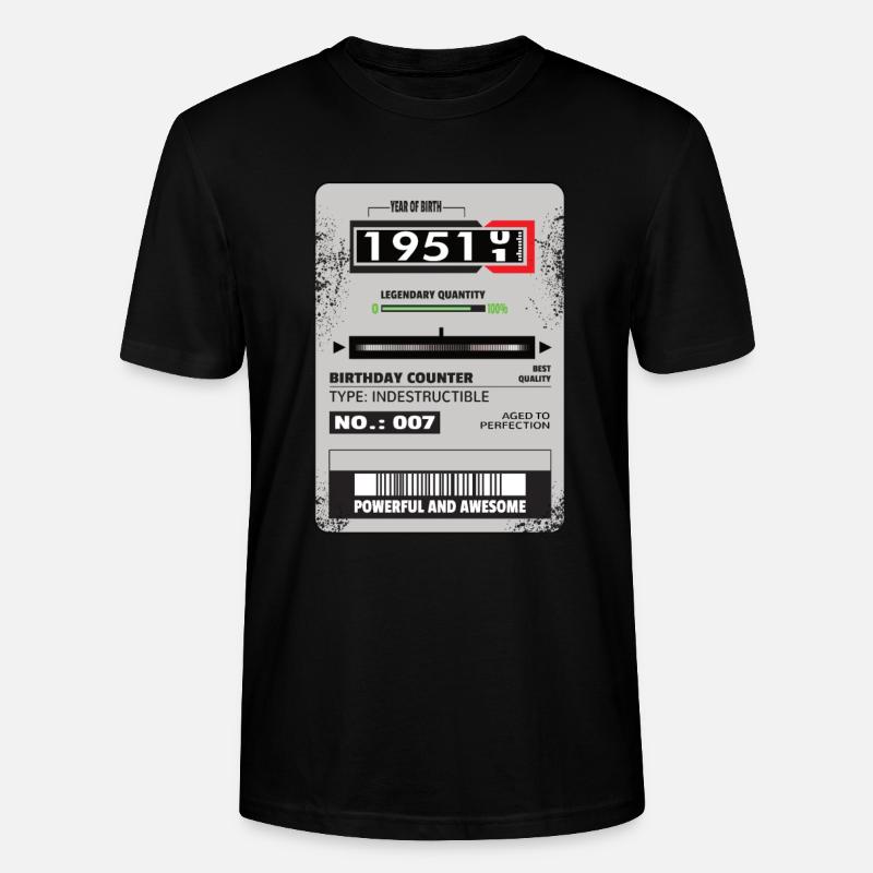 Compteur triphasé cadeau anniversaire 1951 - T-shirt bio CRAFTER Stanley Stella Unisexe - noir
