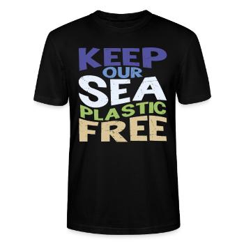 Halten Sie unser Meer plastikfrei - Stanley/Stella Unisex Bio-T-Shirt CRAFTER - Schwarz - Vorne - Alina (178cm) & Michal (187cm)