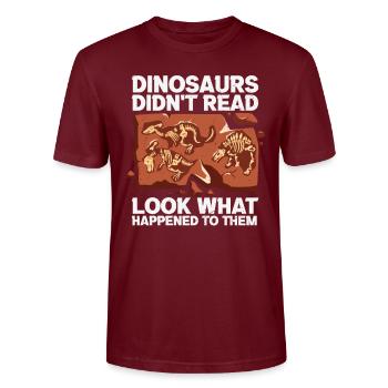 Dinosaurier haben nicht gelesen, was mit ihnen passiert ist - Stanley/Stella Unisex Bio-T-Shirt CRAFTER - Burgunderrot - Vorne - Alina (178cm) & Michal (187cm)
